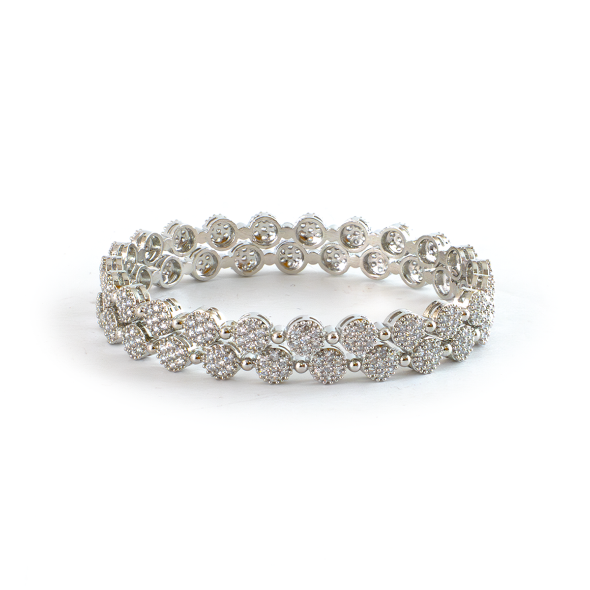 Round Daisy Zirconia Stone Studded bangles in silver plated finish with cubic zirconia (CZ) stones – view 3 of 4