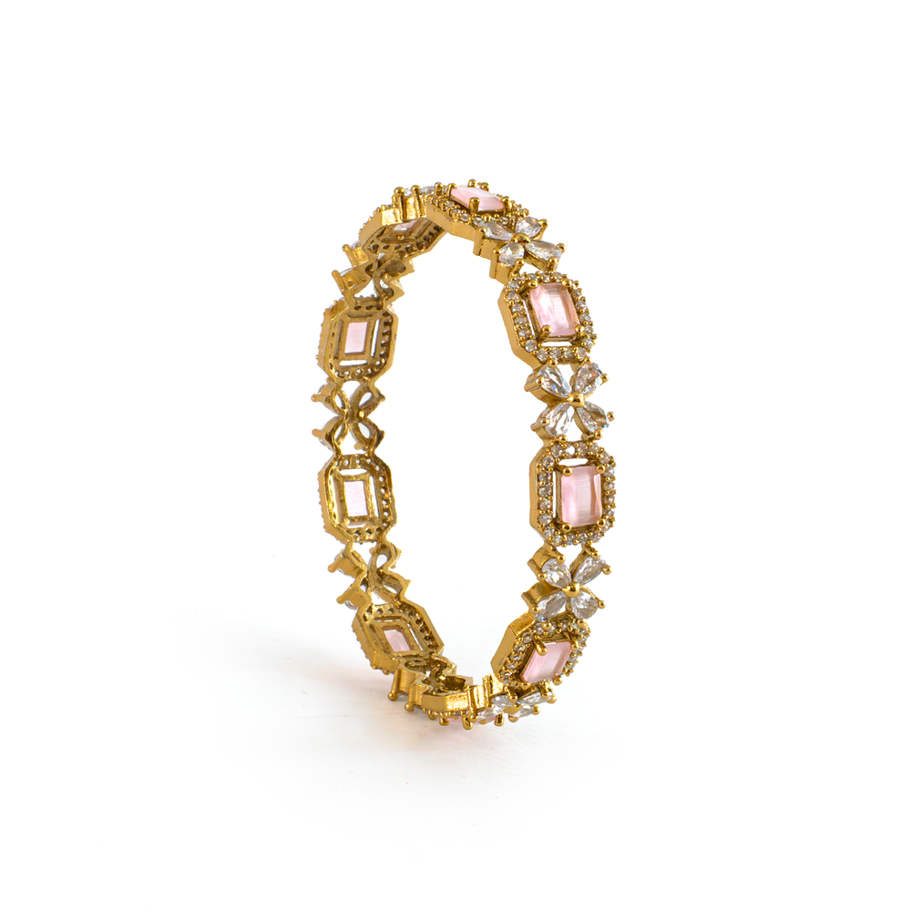 Cubic Stone AD Floral bangles in 18K gold plated finish with sparkling American diamond (AD) stones – view 17 of 24