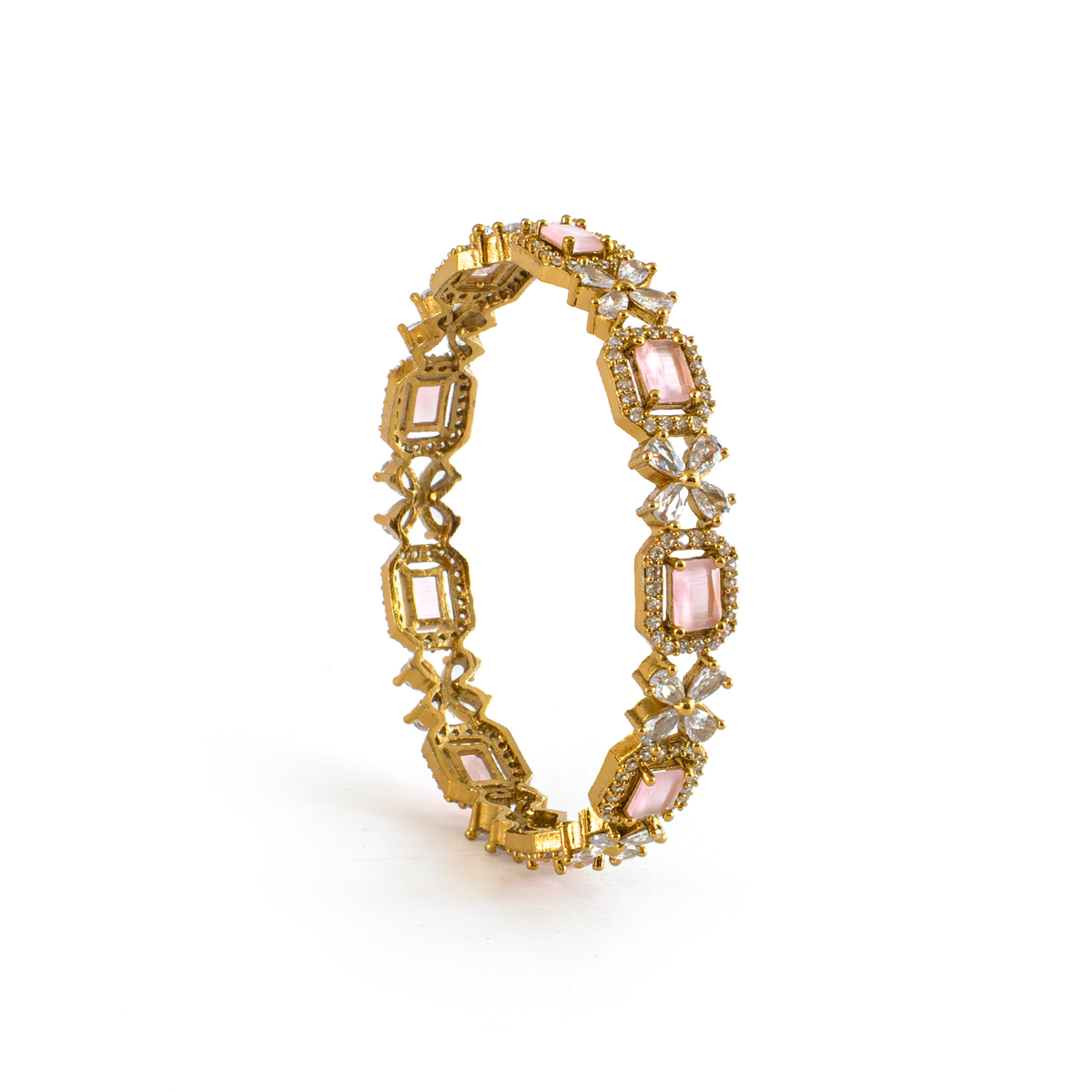 Cubic Stone AD Floral bangles in 18K gold plated finish with sparkling American diamond (AD) stones – view 17 of 24