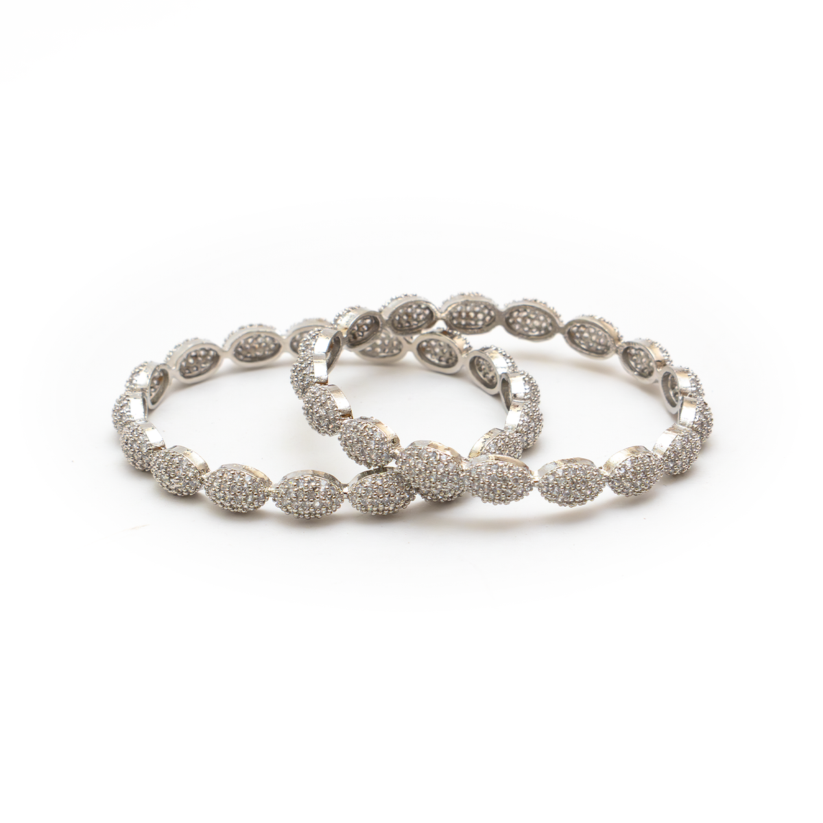 Oval Beaded Zirconia bangles in silver plated finish with cubic zirconia (CZ) stones – view 3 of 4