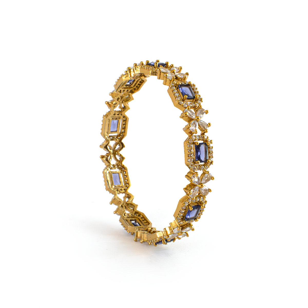 Cubic Stone AD Floral bangles in 18K gold plated finish with sparkling American diamond (AD) stones – view 21 of 24