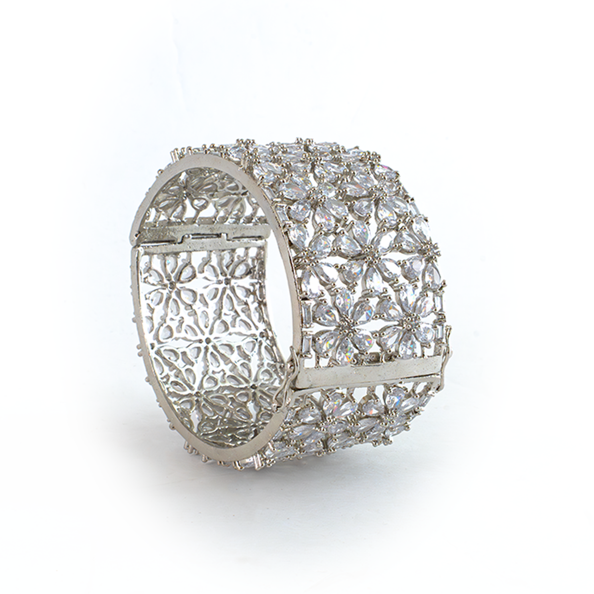 AAA CZ Openable kada bracelet in silver plated finish with cubic zirconia (CZ) stones