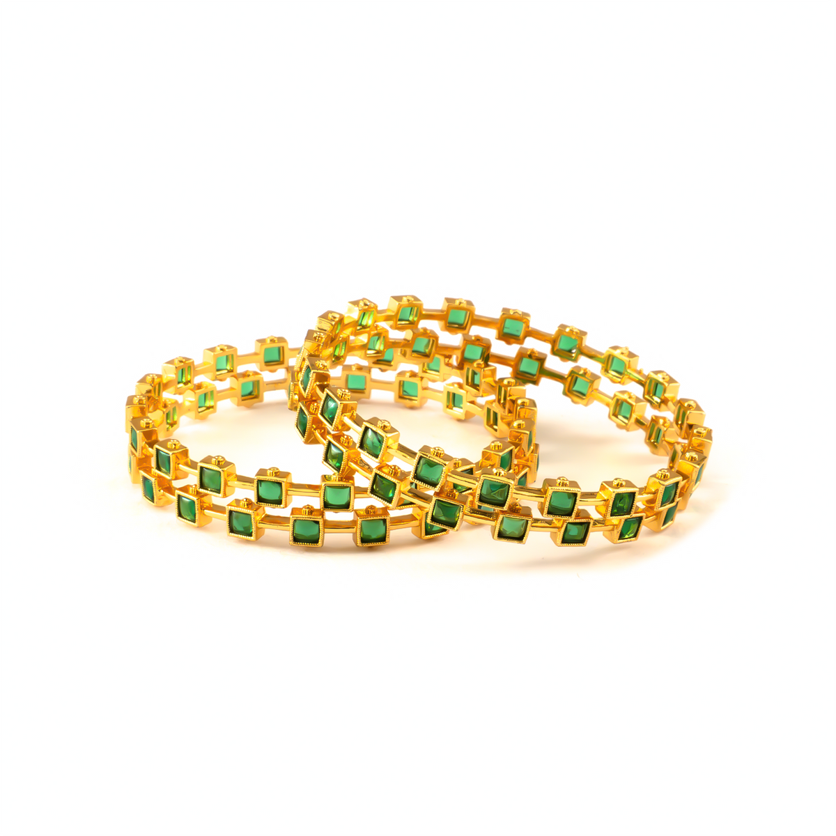 Garden Green AD bangles in 24K gold plated finish with sparkling American diamond (AD) stones – view 2 of 12