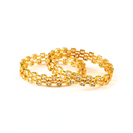 Garden Green AD bangles in 24K gold plated finish with sparkling American diamond (AD) stones – view 10 of 12