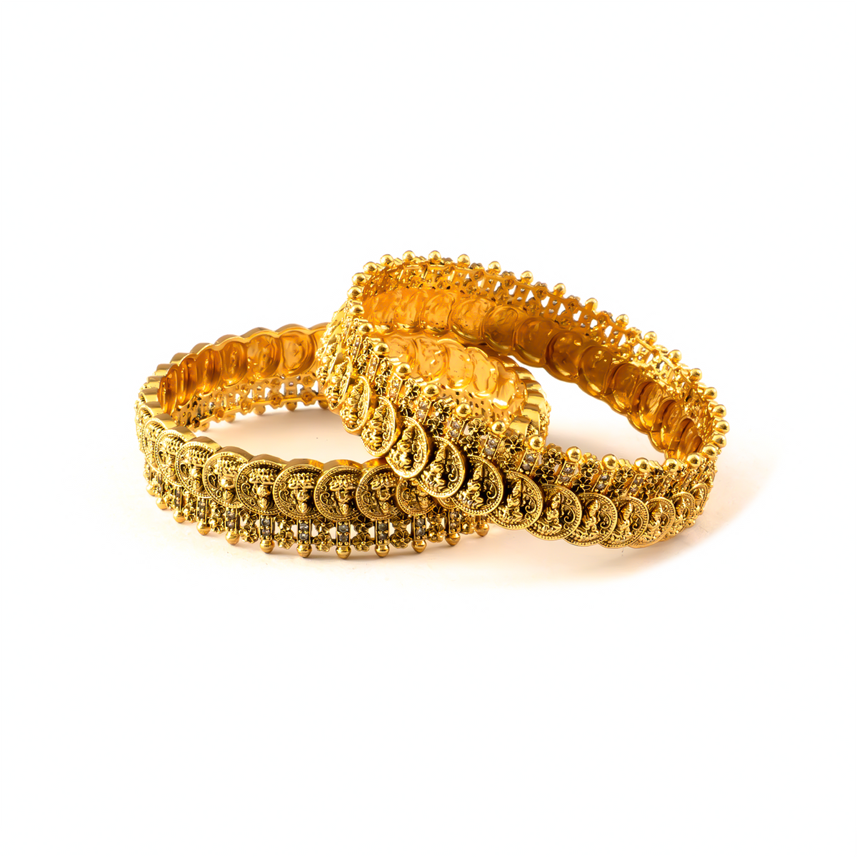 Antique Carved Temple kada in 24K gold plated finish – view 2 of 4