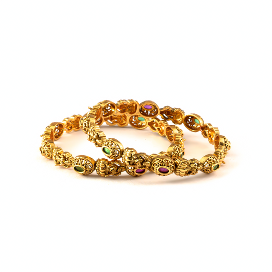Heirloom Antique Statement bangles in 24K gold plated finish – view 2 of 4