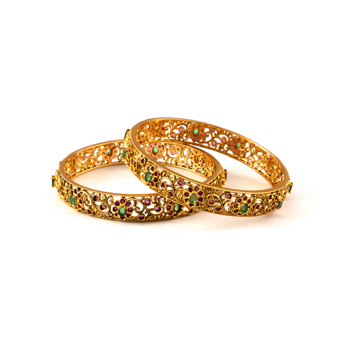 Ruby & Emerald Stone bangles in 24K gold plated finish with ruby & emerald-green stones – view 6 of 8