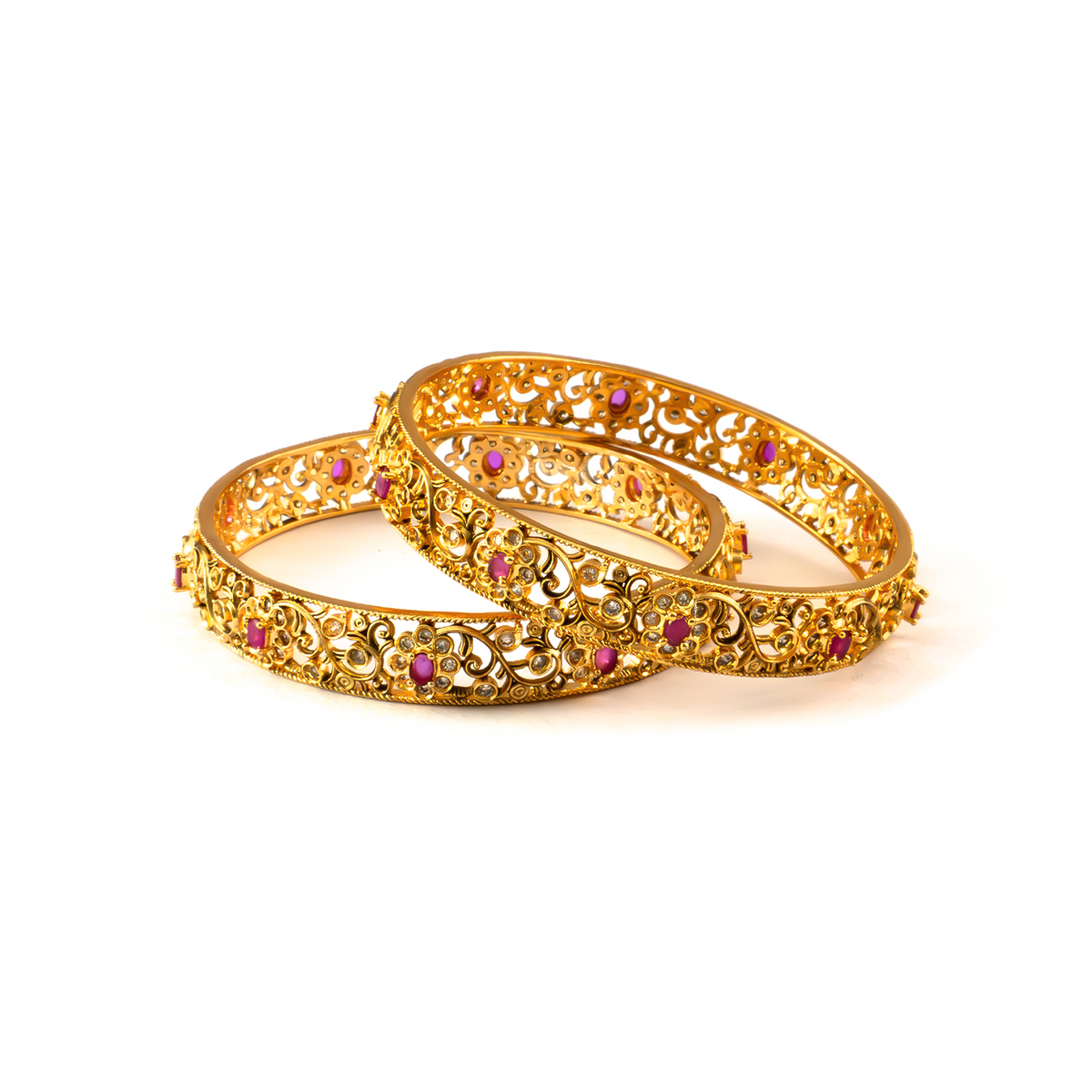 Ruby & Emerald Stone bangles in 24K gold plated finish with ruby & emerald-green stones – view 2 of 8