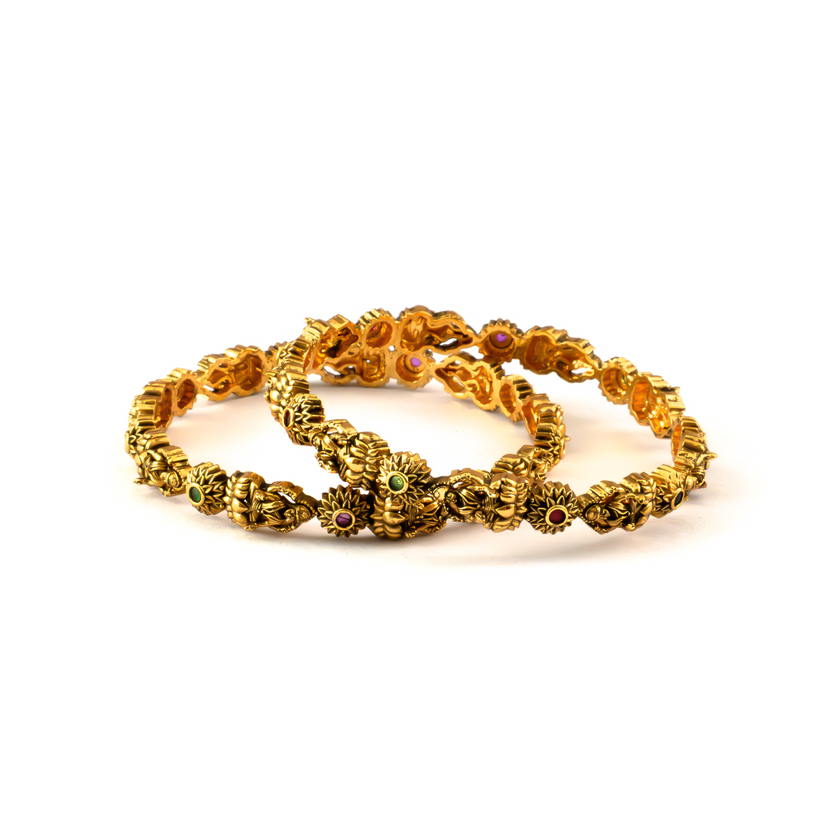 Divine Lakshmi Ruby bangles in 24K gold plated finish with ruby-red stones – view 2 of 4