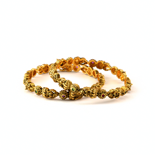 Divine Lakshmi Ruby bangles in 24K gold plated finish with ruby-red stones – view 2 of 4