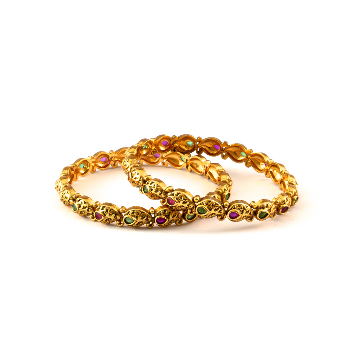 Antique Heritage Ruby & Emerald bangles in 24K gold plated finish – view 2 of 4