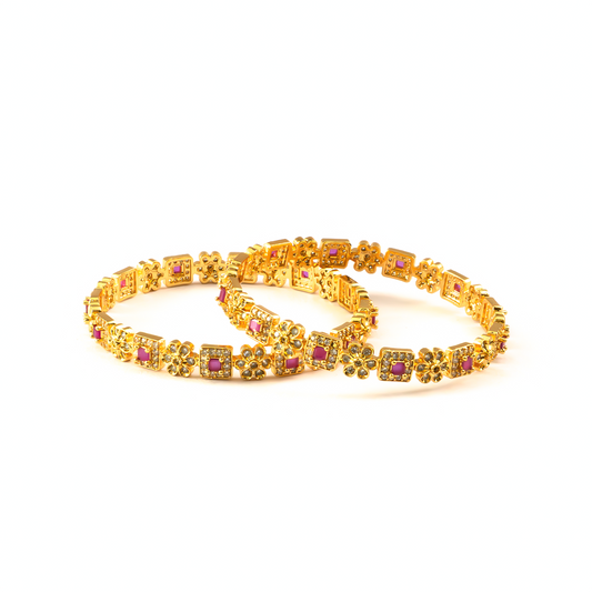 Sleek Daily Ruby & White AD bangles in gold plated finish with ruby & white American diamond (AD) stones – view 2 of 4