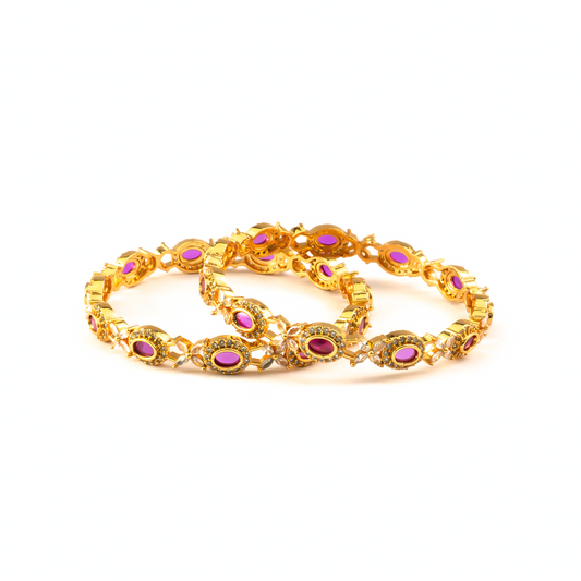 Geometric Ruby & White AD bangles in gold plated finish with ruby & white American diamond (AD) stones – view 2 of 4