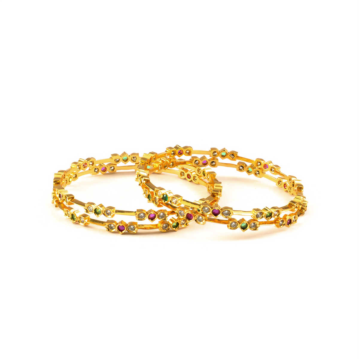 Minimalist Ruby & White AD bangles in 24K gold plated finish with ruby & white American diamond (AD) stones – view 2 of 4