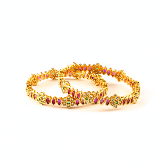 Festive Ruby & White AD bangles in gold plated finish with ruby & white American diamond (AD) stones – view 2 of 4