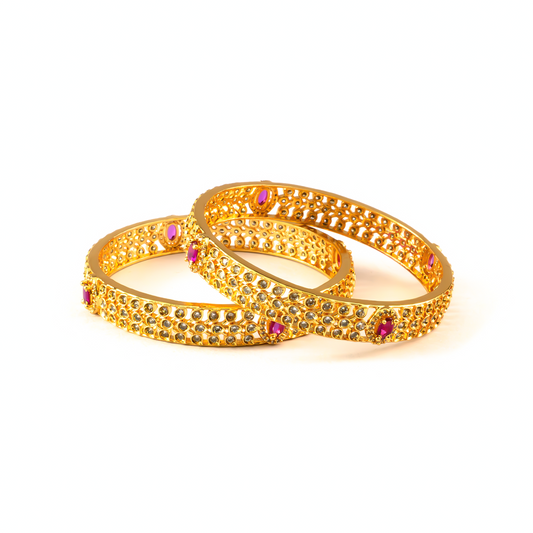 Vintage Ruby & White AD bangles in gold plated finish with ruby & white American diamond (AD) stones – view 2 of 4