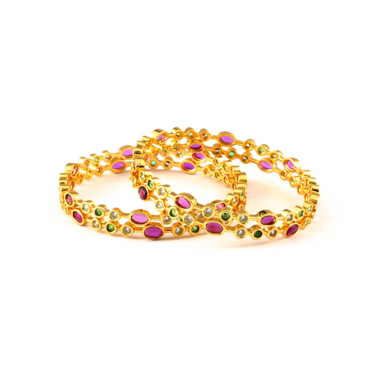 Royal Heritage Ruby & Emerald bangles in 24K gold plated finish with ruby & emerald-green stones – view 2 of 4