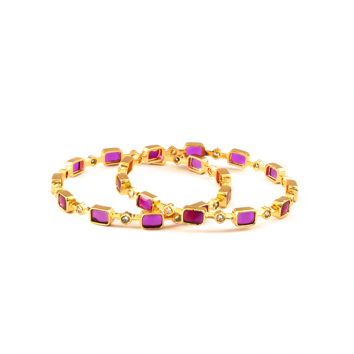 Single-Row Ruby & White AD bangles in gold plated finish with ruby & white American diamond (AD) stones – view 2 of 4