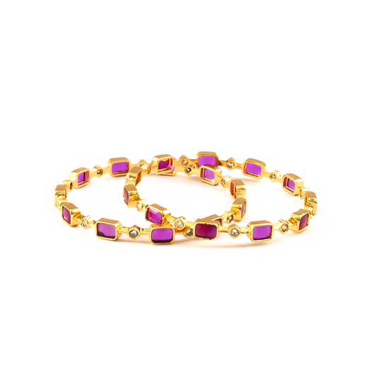 Single-Row Ruby & White AD bangles in gold plated finish with ruby & white American diamond (AD) stones – view 2 of 4