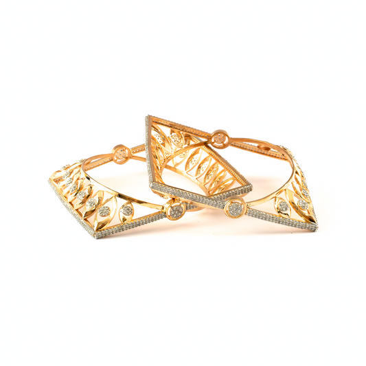 Maharani Lattice Zircon kada in gold plated finish with cubic zirconia (CZ) stones – view 2 of 4