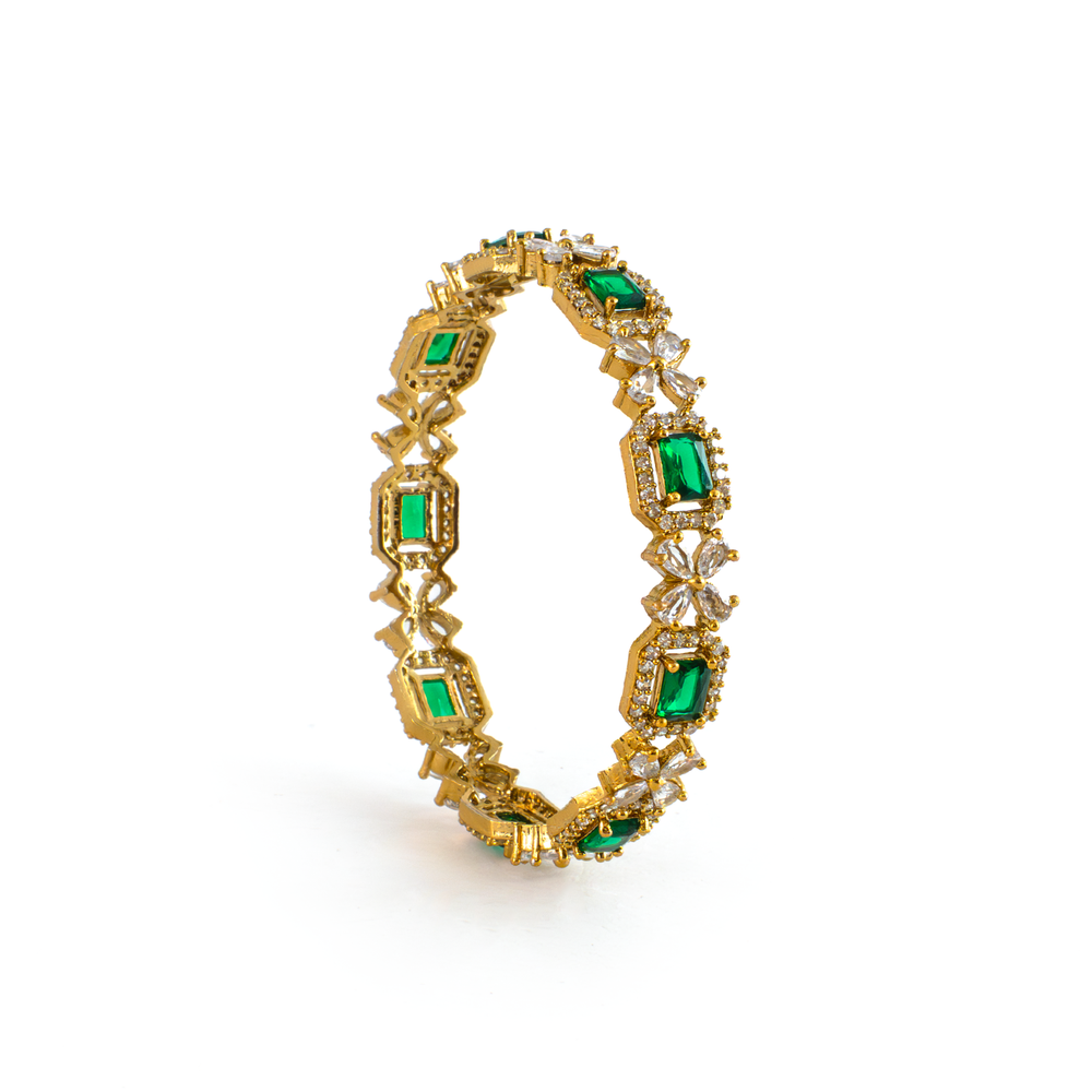 Cubic Stone AD Floral bangles in 18K gold plated finish with sparkling American diamond (AD) stones