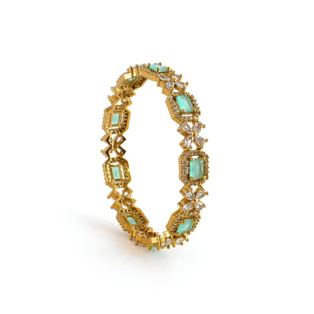 Cubic Stone AD Floral bangles in 18K gold plated finish with sparkling American diamond (AD) stones – view 5 of 24