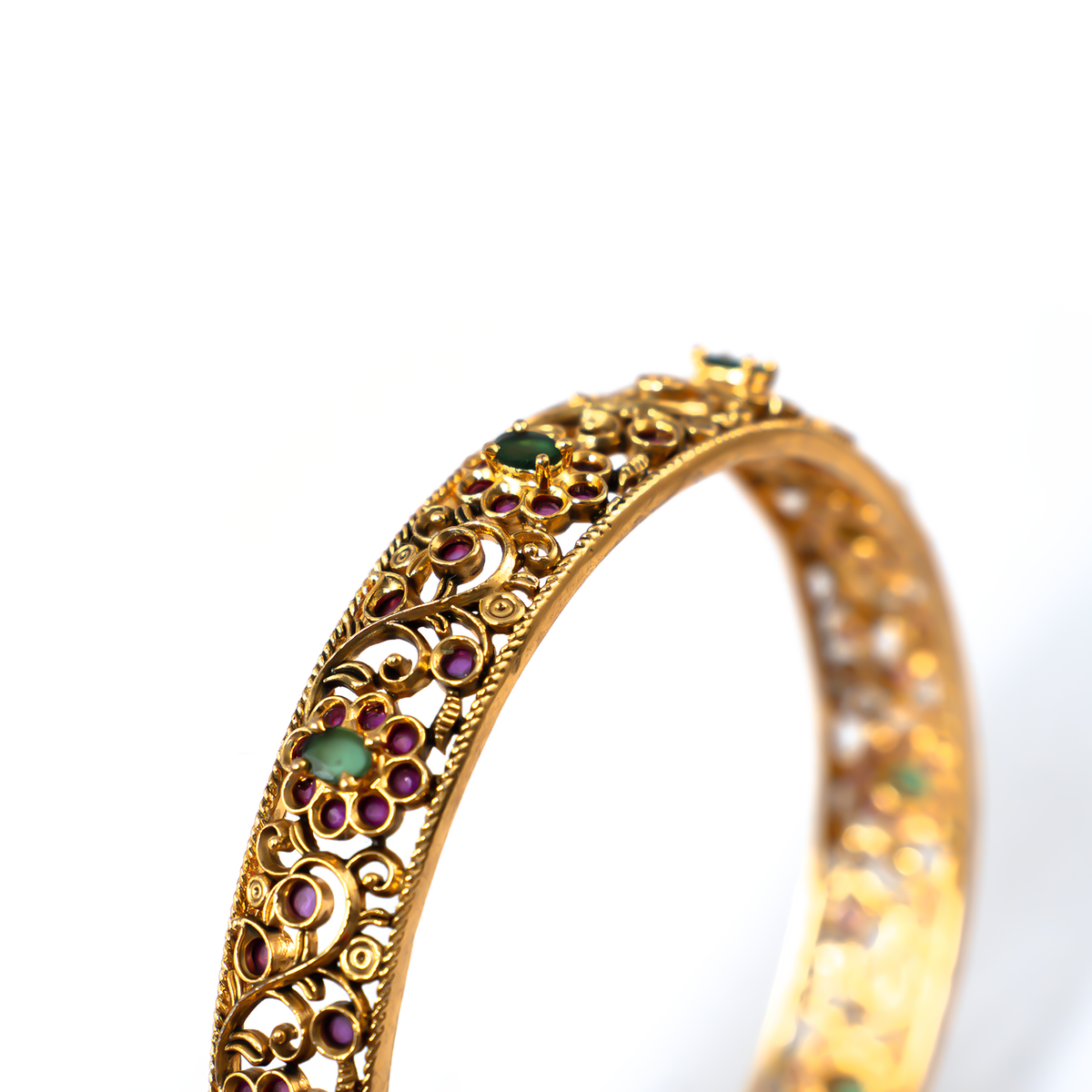 Ruby & Emerald Stone bangles in 24K gold plated finish with ruby & emerald-green stones – view 7 of 8
