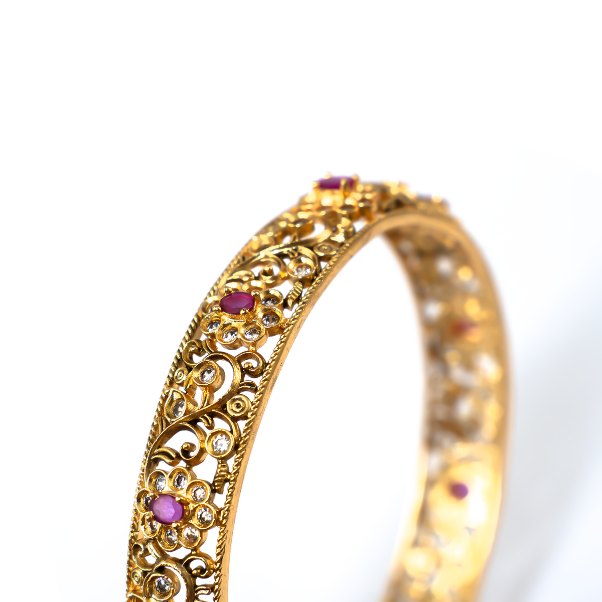 Ruby & Emerald Stone bangles in 24K gold plated finish with ruby & emerald-green stones – view 4 of 8