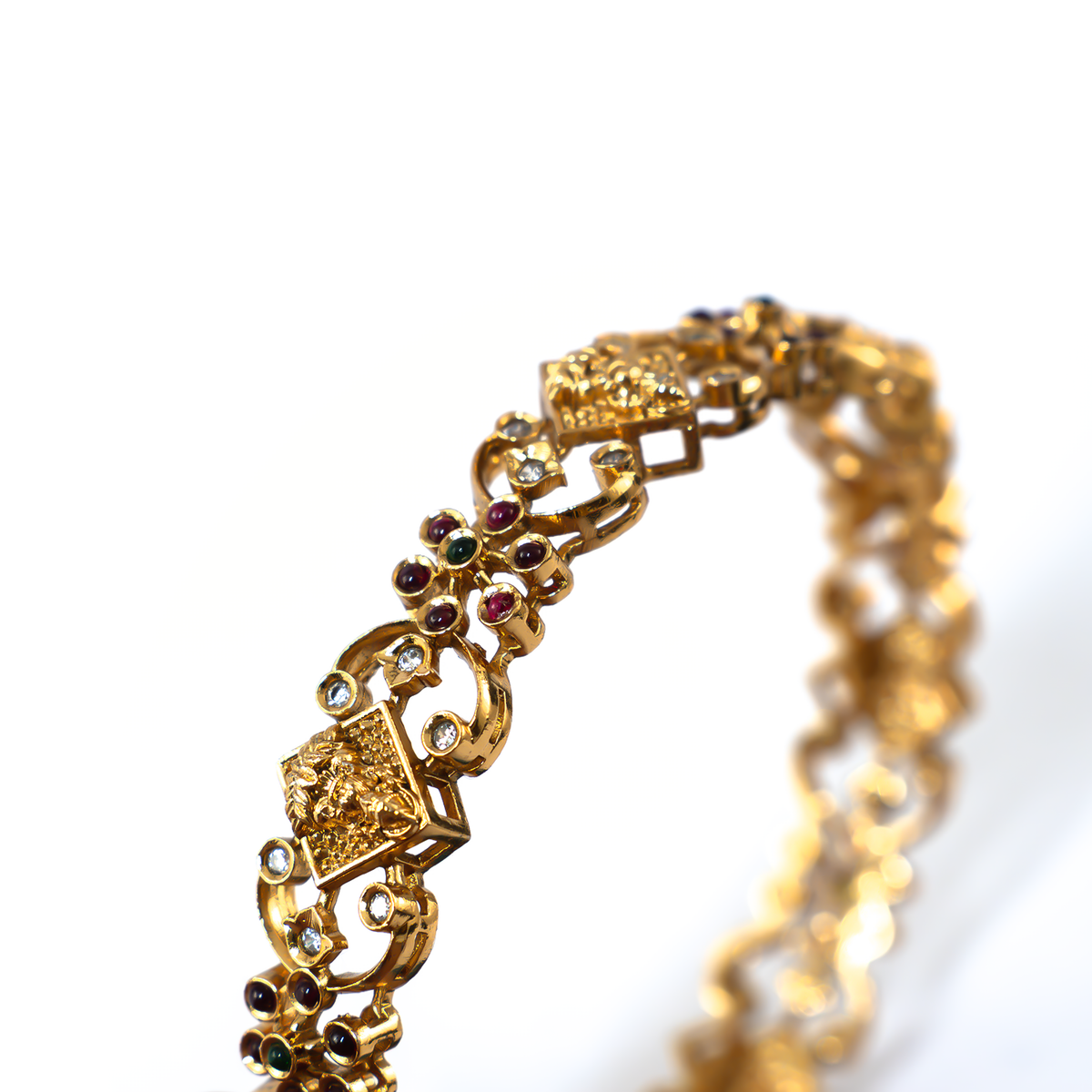 Lakshmi Parampara Ruby & Green bangles in 24K gold plated finish with ruby & emerald-green stones – view 4 of 4