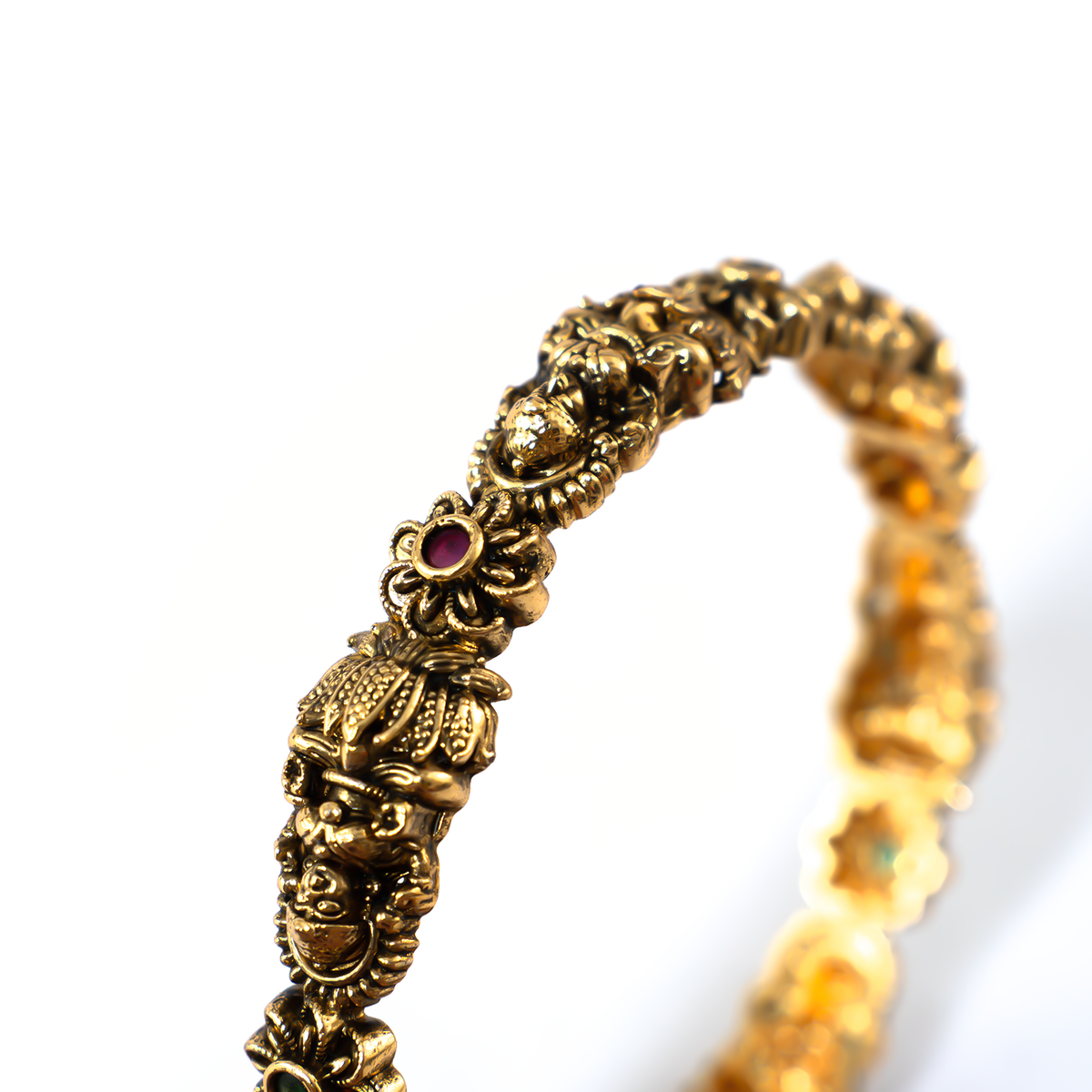 Divine Lakshmi Ruby & Emerald bangles in 24K gold plated finish with ruby & emerald-green stones – view 4 of 8