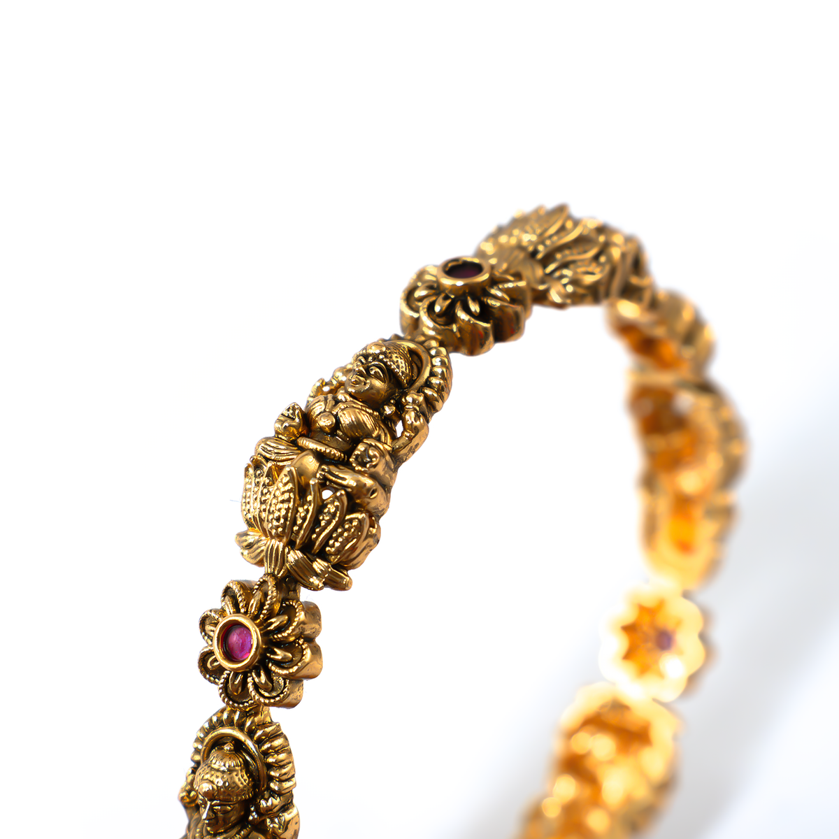 Divine Lakshmi Ruby & Emerald bangles in 24K gold plated finish with ruby & emerald-green stones – view 8 of 8