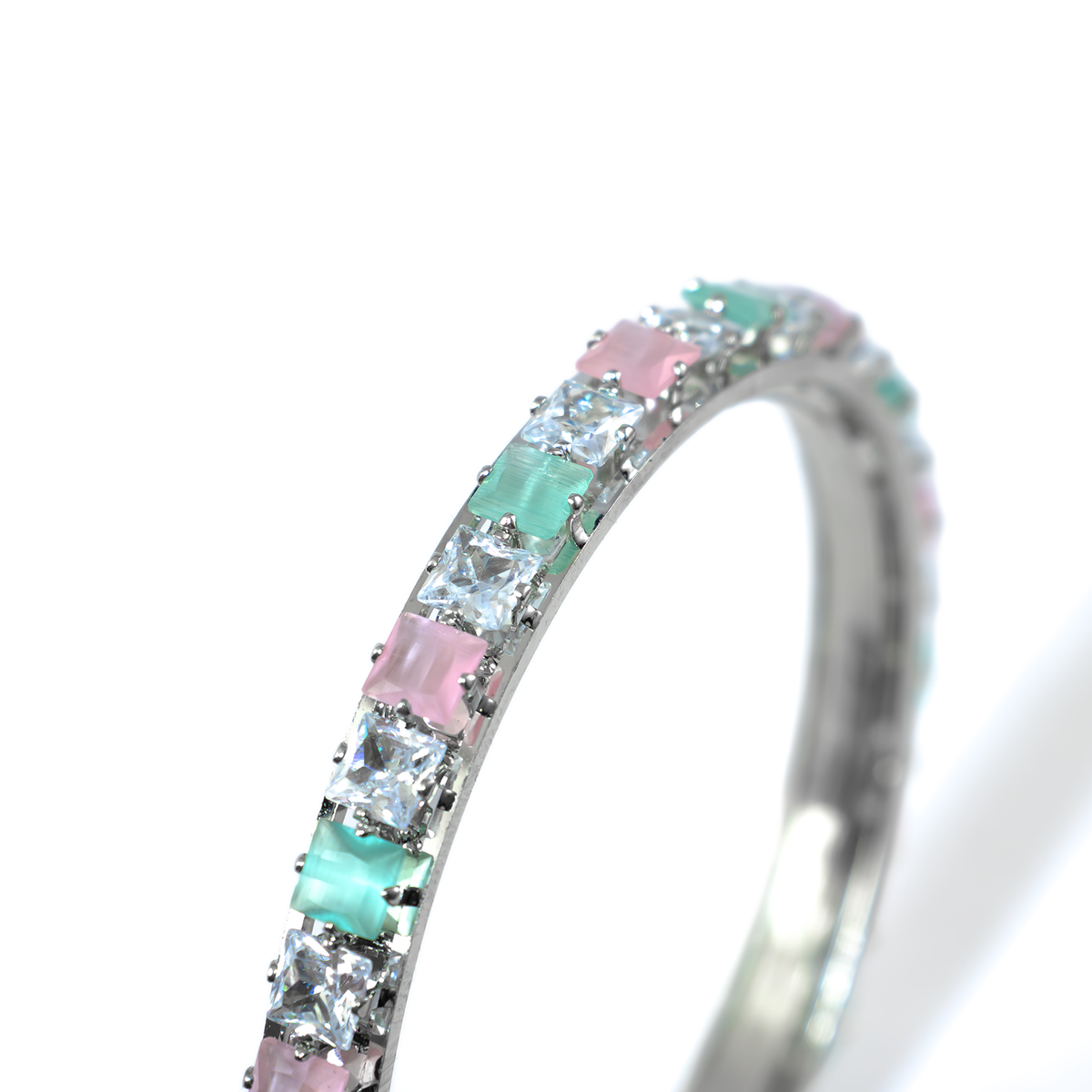 Romantic Square Stone Crystal bangles in silver plated finish with shining crystal stones – view 4 of 16