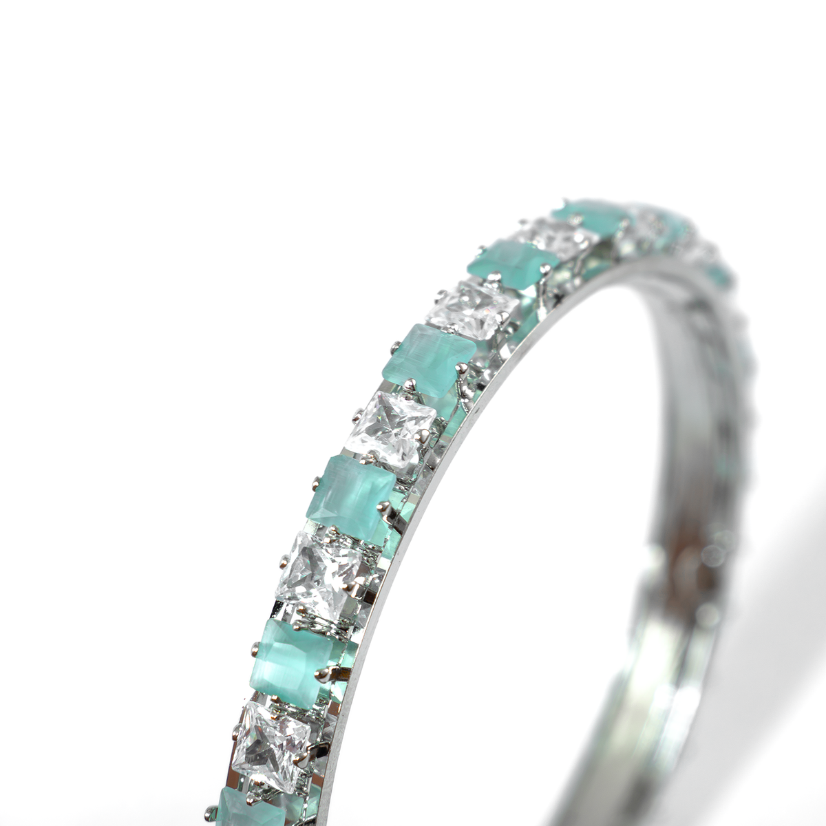Romantic Square Stone Crystal bangles in silver plated finish with shining crystal stones – view 16 of 16