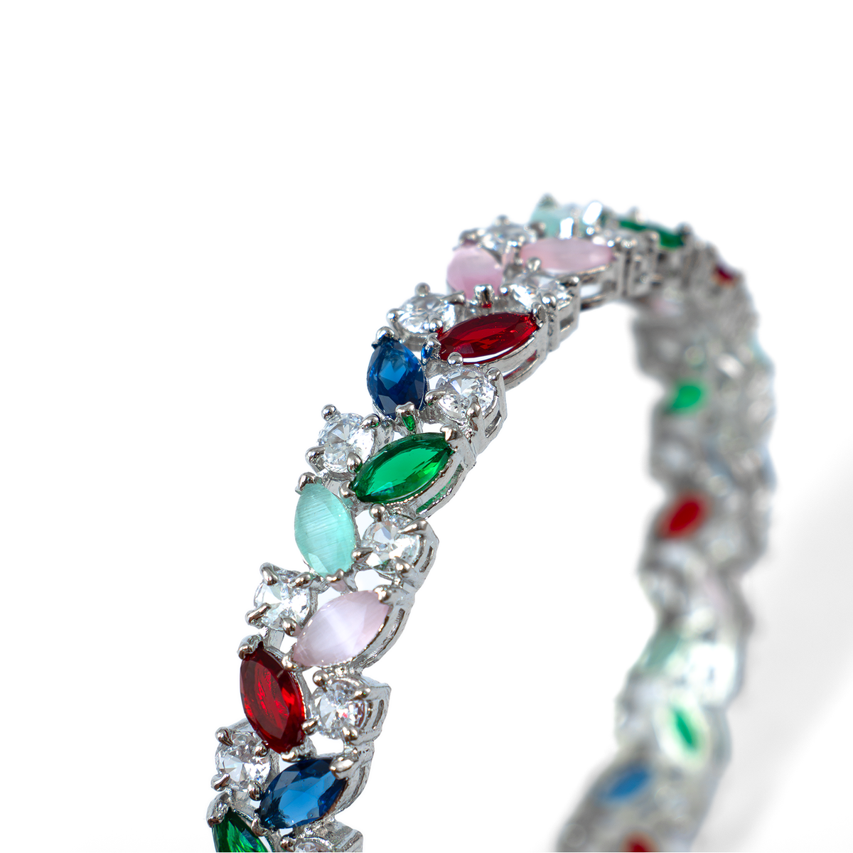 Multicolor American Diamond bangles in silver plated finish with sparkling American diamond (AD) stones – view 4 of 4
