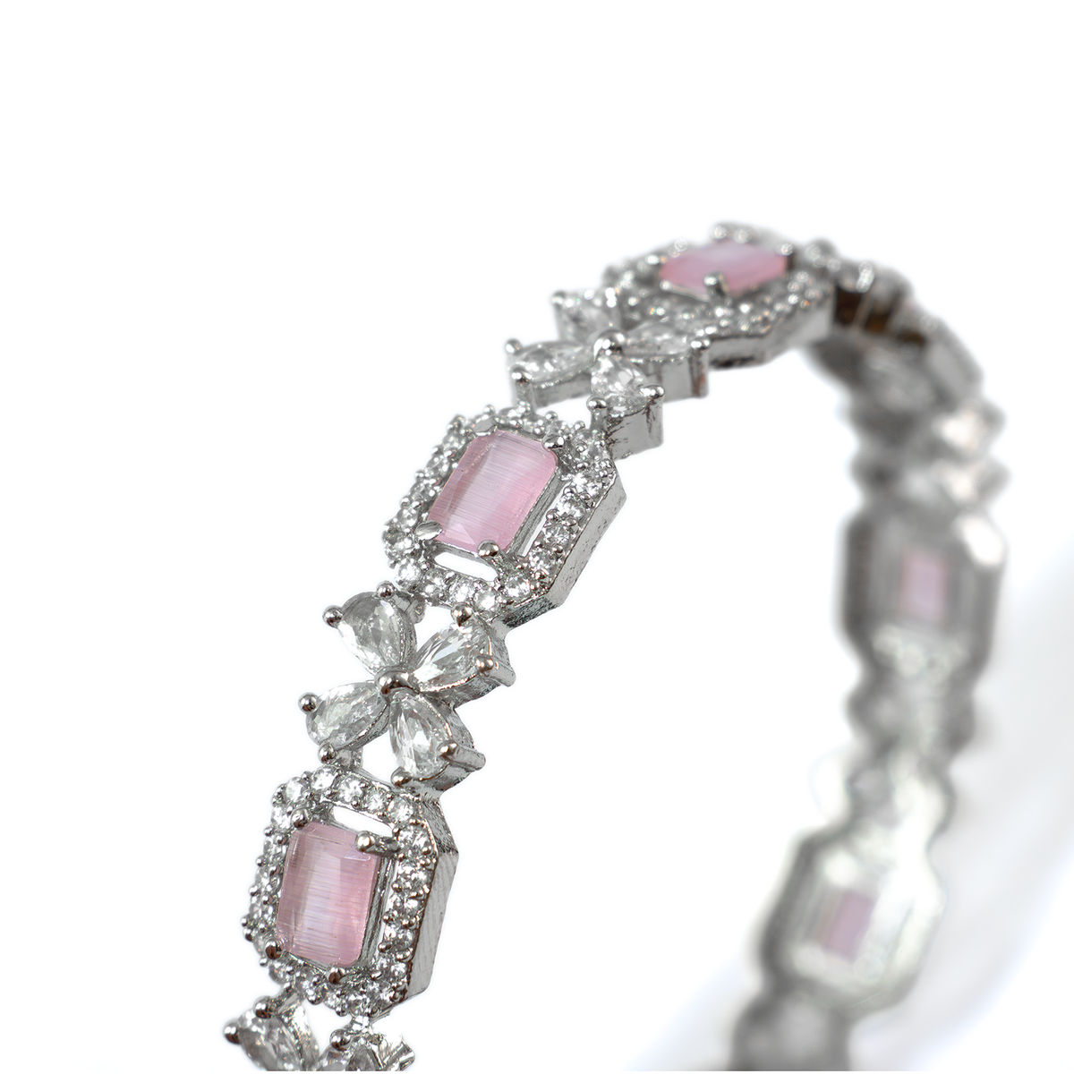 Blue Cubic Stone AD Floral bangles in silver plated finish with sparkling American diamond (AD) stones – view 8 of 24