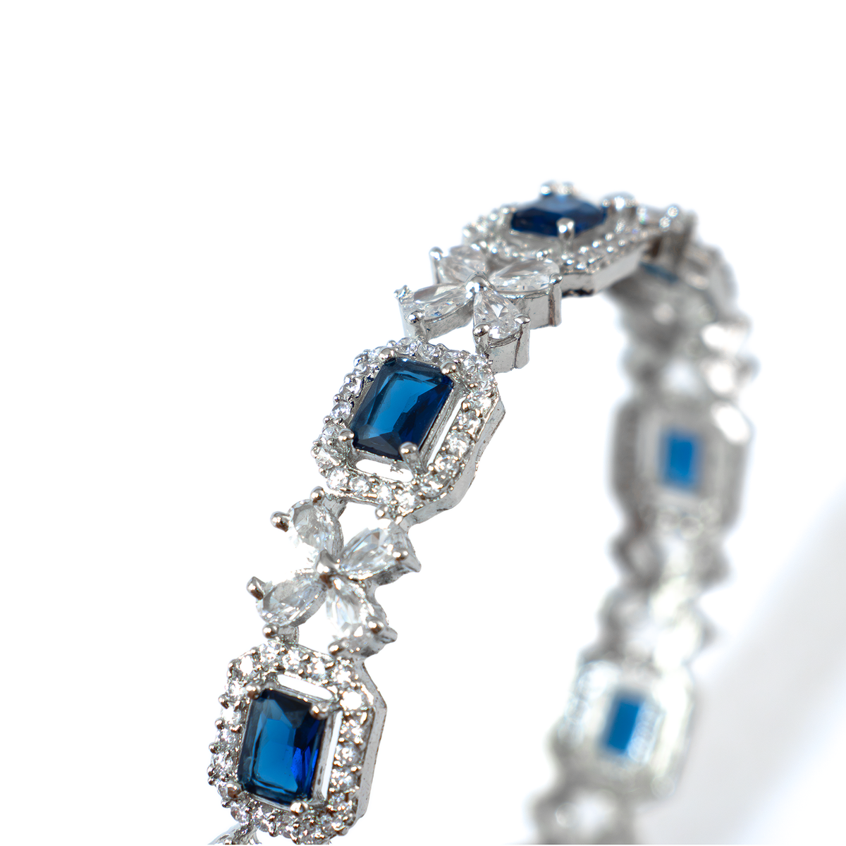 Blue Cubic Stone AD Floral bangles in silver plated finish with sparkling American diamond (AD) stones – view 20 of 24