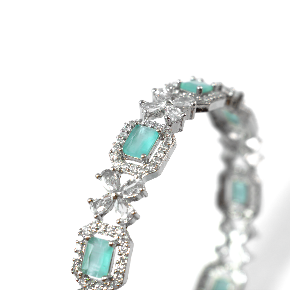 Blue Cubic Stone AD Floral bangles in silver plated finish with sparkling American diamond (AD) stones – view 12 of 24