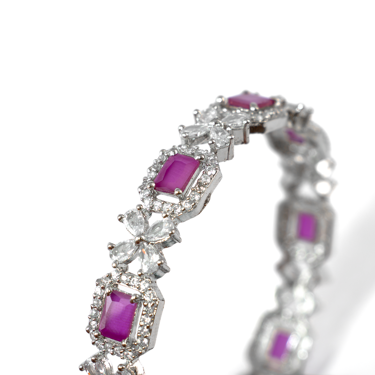 Blue Cubic Stone AD Floral bangles in silver plated finish with sparkling American diamond (AD) stones – view 24 of 24