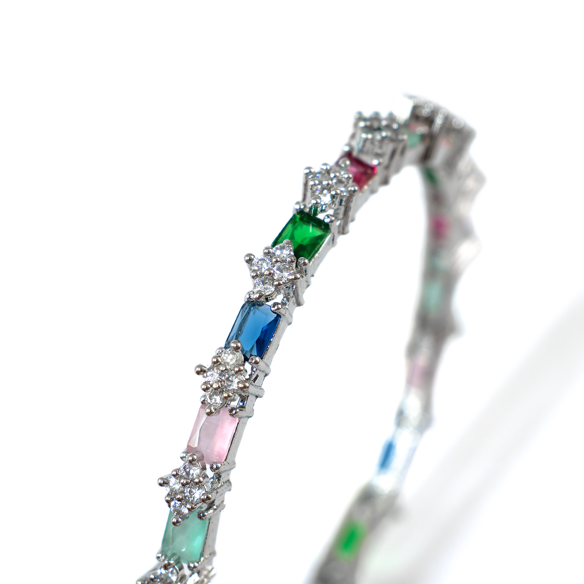 Blue Glow AD bangles in silver plated finish with sparkling American diamond (AD) stones – view 8 of 28