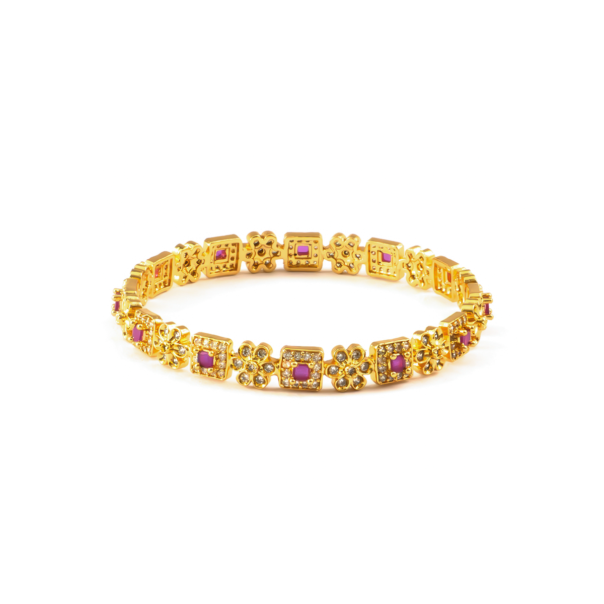 Sleek Daily Ruby & White AD bangles in gold plated finish with ruby & white American diamond (AD) stones – view 3 of 4