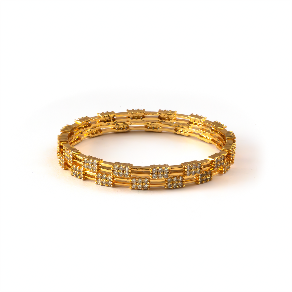 White Stone & CZ Handcrafted bangles in 22K gold plated finish with cubic zirconia (CZ) stones – view 3 of 8