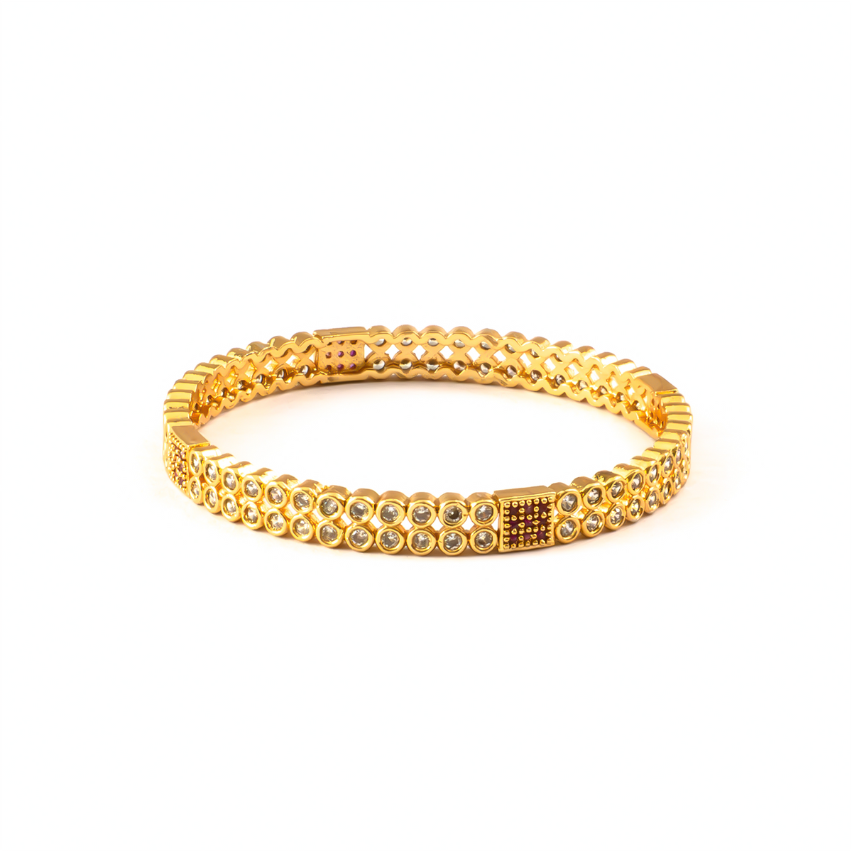 Rani Ruby AD bangles in 24K gold plated finish with ruby & white American diamond (AD) stones – view 3 of 4