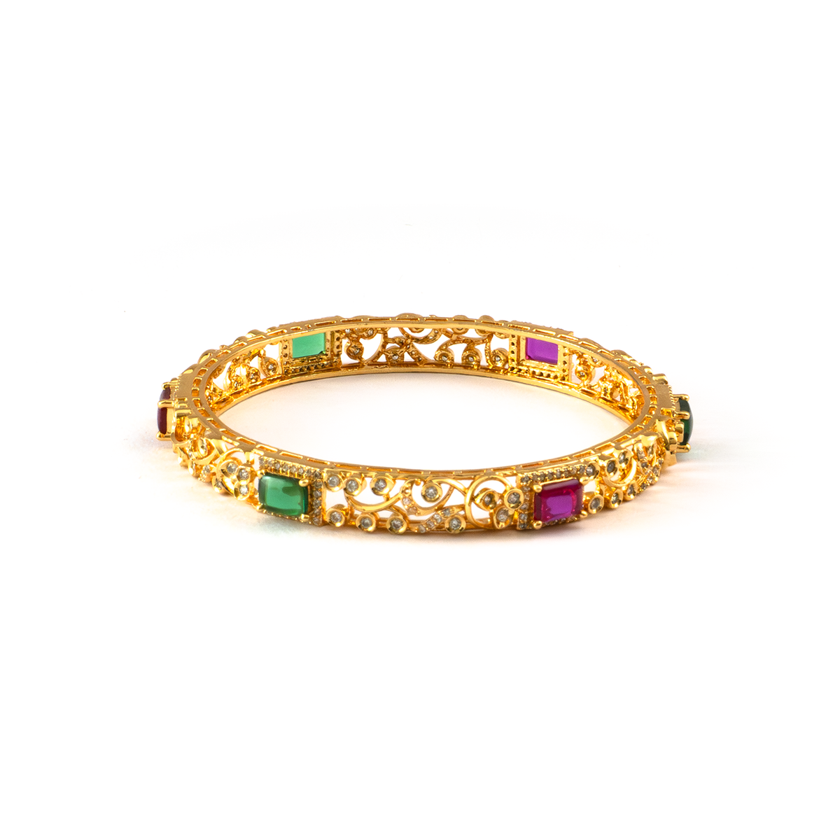 Royal Ruby & American Diamond bangles in gold plated finish with ruby & white American diamond (AD) stones – view 3 of 4