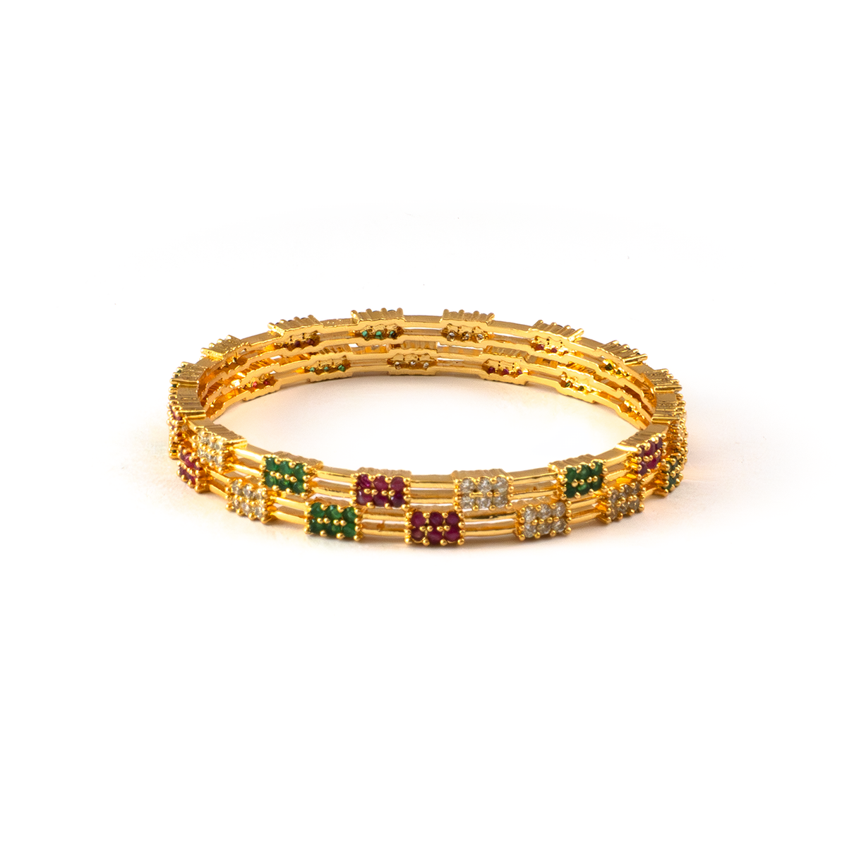 White Stone & CZ Handcrafted bangles in 22K gold plated finish with cubic zirconia (CZ) stones – view 7 of 8