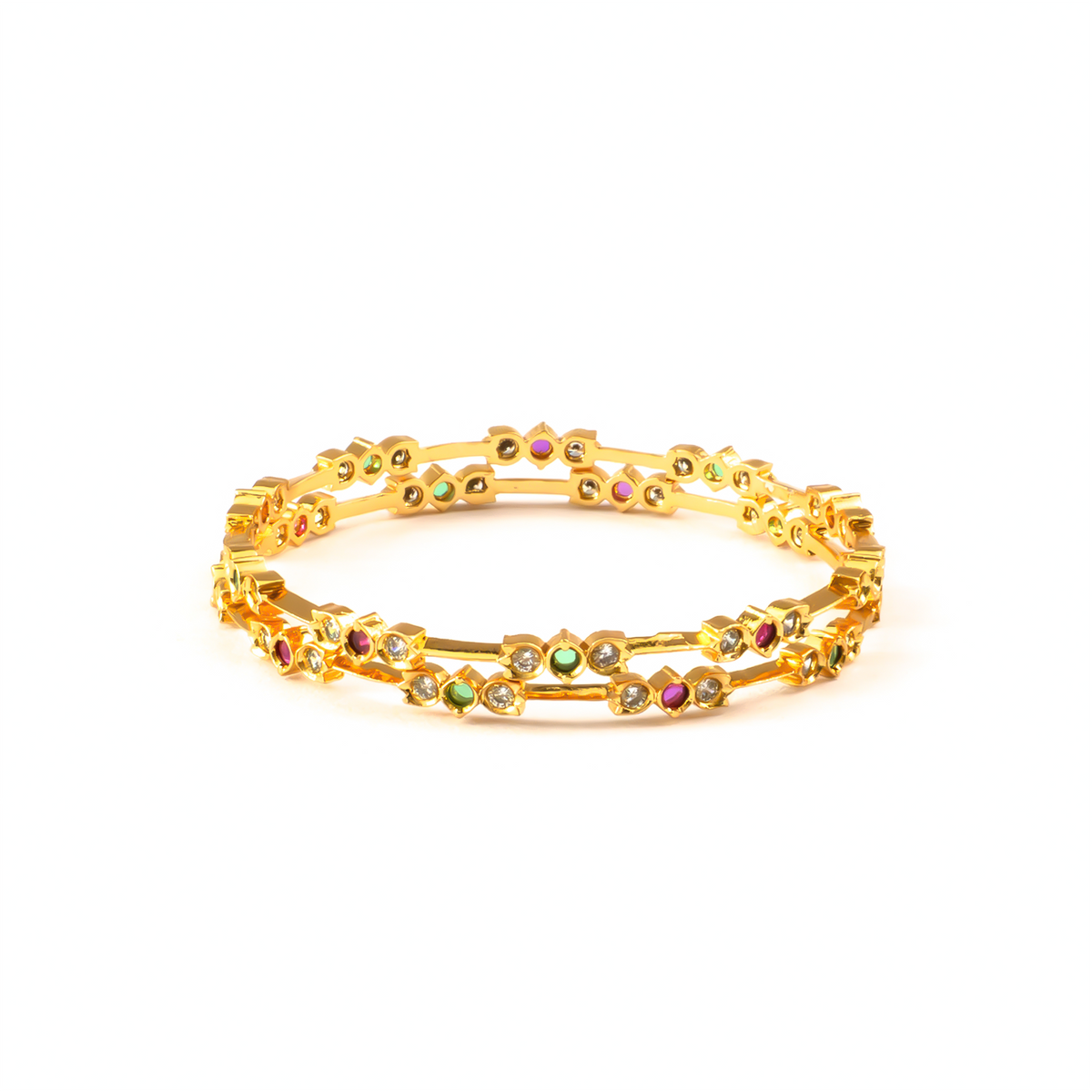 Minimalist Ruby & White AD bangles in 24K gold plated finish with ruby & white American diamond (AD) stones – view 3 of 4