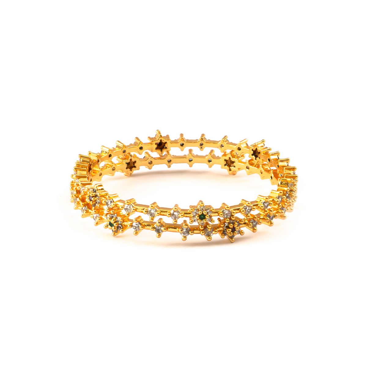 Elite Ruby & White Stone bangles in 24K gold plated finish with ruby-red stones – view 3 of 4