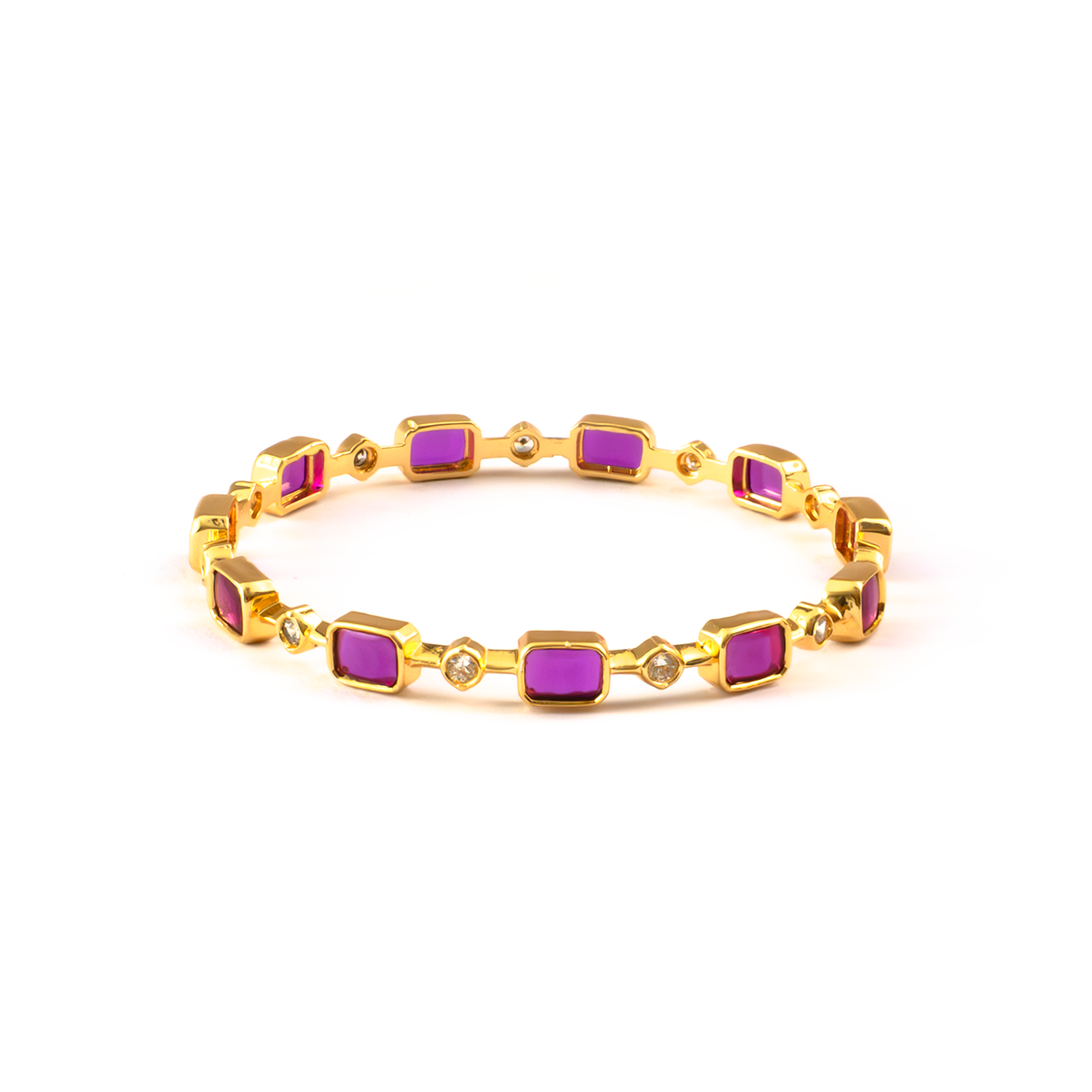 Single-Row Ruby & White AD bangles in gold plated finish with ruby & white American diamond (AD) stones – view 3 of 4