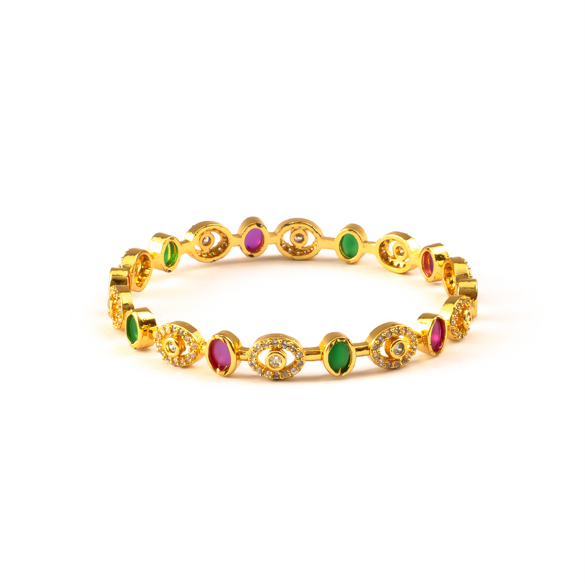 Handcrafted Ruby & White AD bangles in 24K gold plated finish with ruby & white American diamond (AD) stones – view 3 of 4