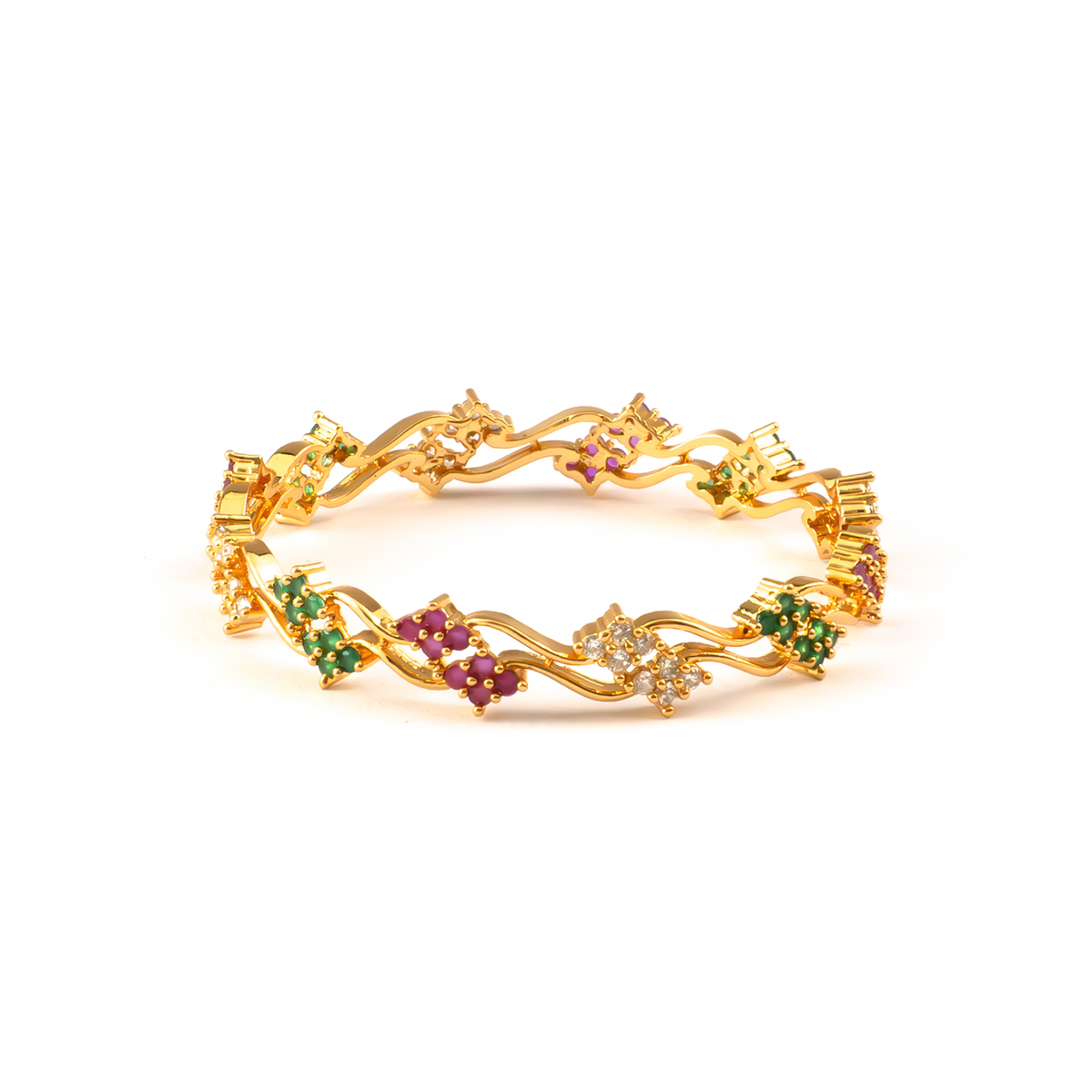 RGW Ruby, Green & White AD bangles in 24K gold plated finish with sparkling American diamond (AD) stones – view 3 of 4