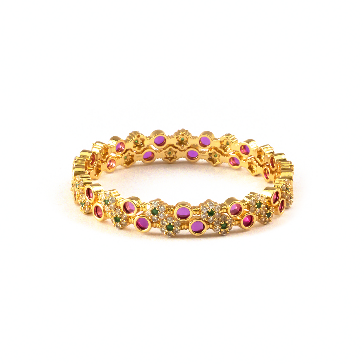 Ruby & White AD Statement bangles in gold plated finish with ruby & white American diamond (AD) stones – view 3 of 4